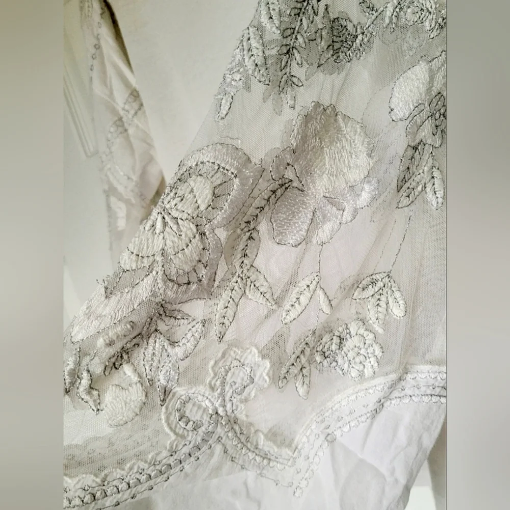 Free People Women Boho Blouse 100% Cotton Embroidered Puff Mesh Peplum Small/Med